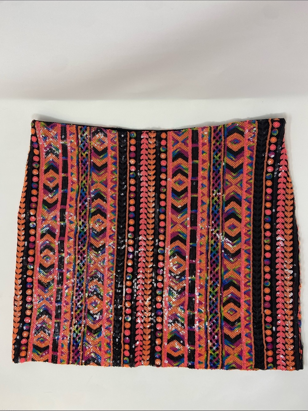 Eva Varro Sequined Tribal Pattern Mini Skirt Multi Color Festival Party Size M